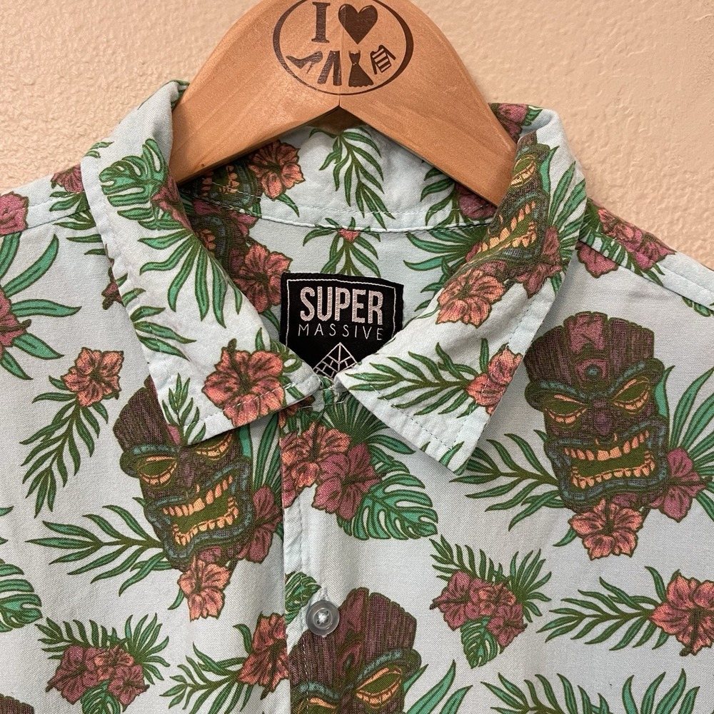 Super Massive Men's Tropical Tiki Hawaii Shirt Short Sleeve Vacation Beach Sz L - Picture 2 of 9